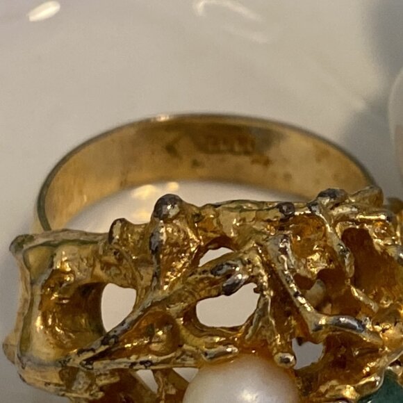 EDCO FAUX PEARL & JADE COCKTAIL RING - Picture 7 of 7